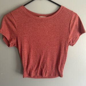 Women’s Short Sleeve Ribbed Crop Top - Rust Pink